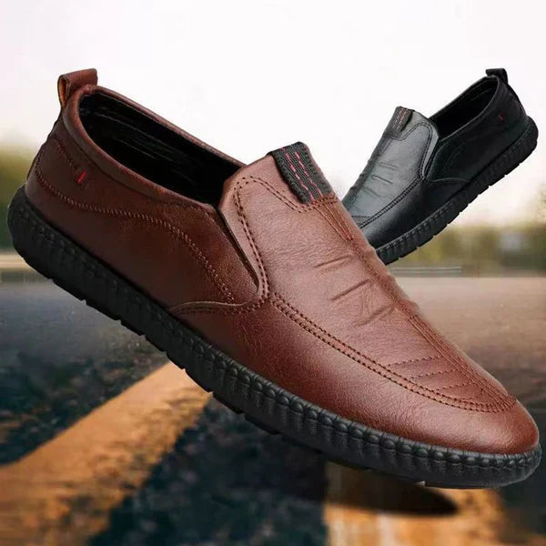 Privazz | Leather Black Slip-On Moccasins for Men
