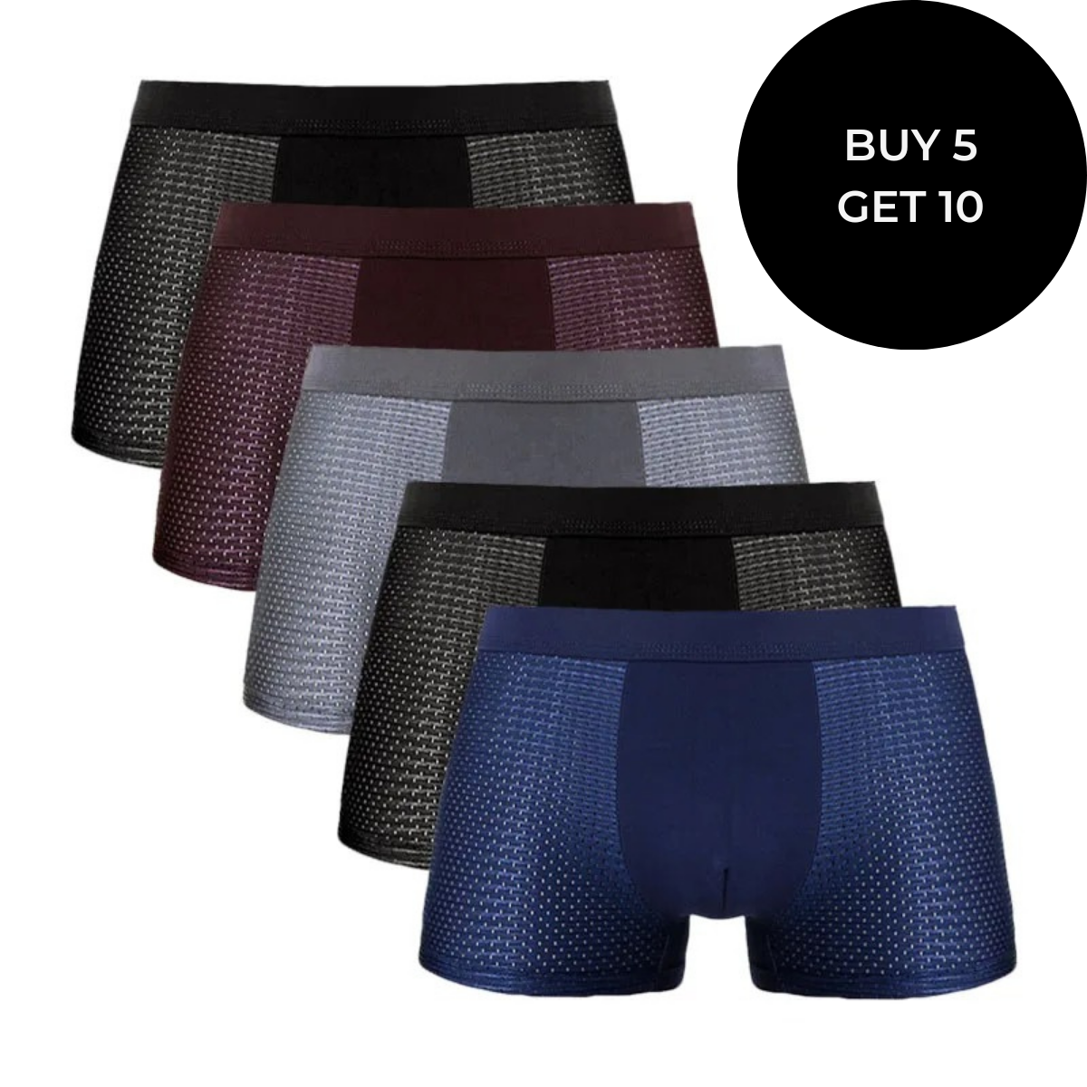 Privazz | Set of 10 Bamboo Fibre Boxers [Pay for 5, Get 10]
