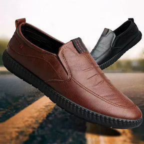 Privazz | Leather Black Slip-On Moccasins for Men