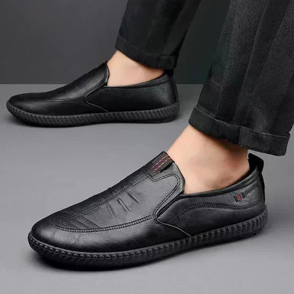 Privazz | Leather Black Slip-On Moccasins for Men