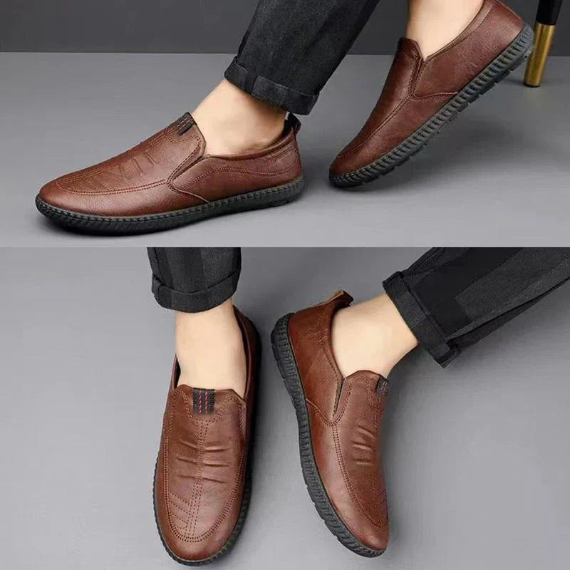 Privazz | Leather Black Slip-On Moccasins for Men