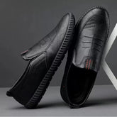 Privazz | Leather Black Slip-On Moccasins for Men