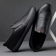 Privazz | Leather Black Slip-On Moccasins for Men