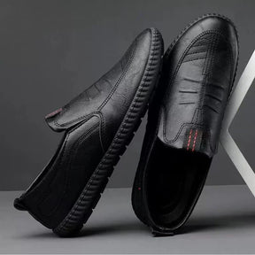 Privazz | Leather Black Slip-On Moccasins for Men