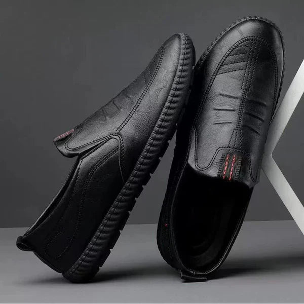 Privazz | Leather Black Slip-On Moccasins for Men